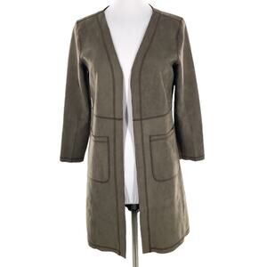 Solitaire Womens Olive Green Microsuede Open Front Jacket Coat Small New